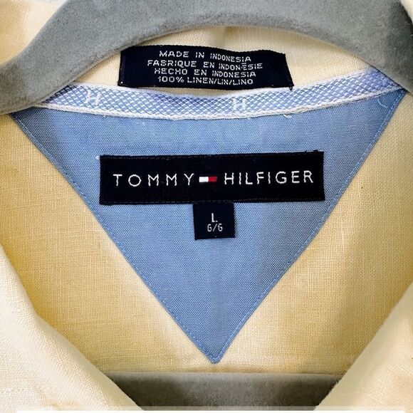 Vintage Tommy Hilfiger 100% Linen Pale Yellow Polo - Picture 3 of 4